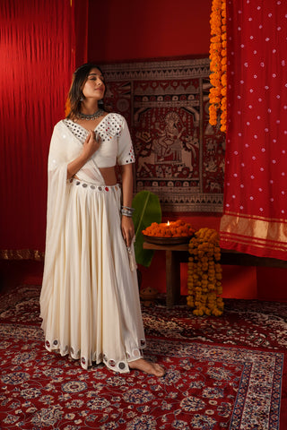 WHITE MIRROR EMBROIDERED LEHENGA