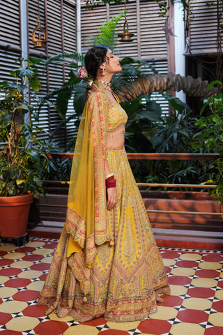 AMBER YELLOW EMBROIDERED LEHENGA