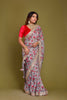 GREY ORGANZA PRINTED SAREE