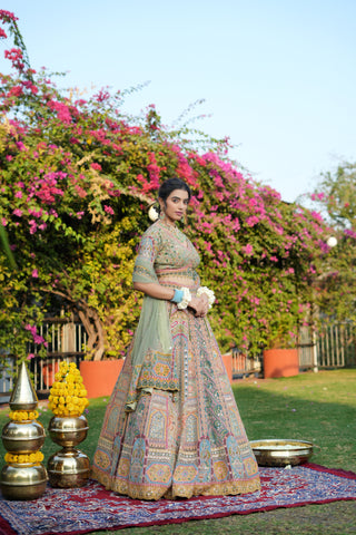 SAGE GREEN MULTI KALI LEHENGA