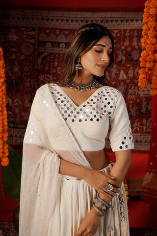 WHITE MIRROR EMBROIDERED LEHENGA