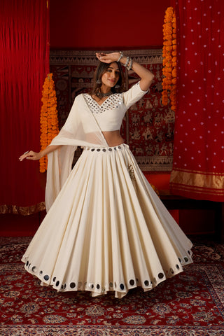 WHITE MIRROR EMBROIDERED LEHENGA