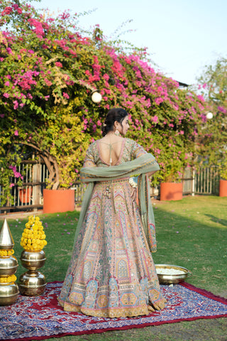 SAGE GREEN MULTI KALI LEHENGA