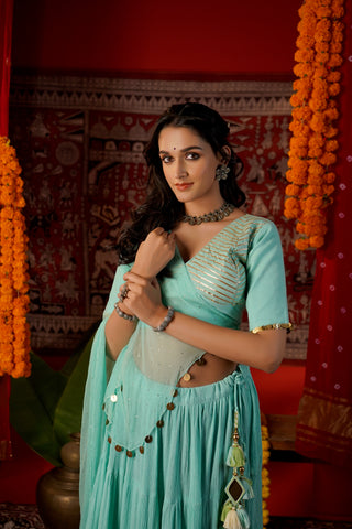 AQUA BLUE NAVRATRI LEHENGA