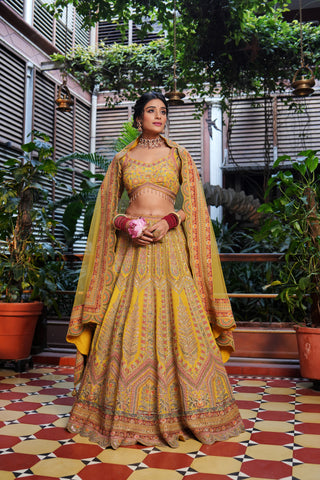 AMBER YELLOW EMBROIDERED LEHENGA