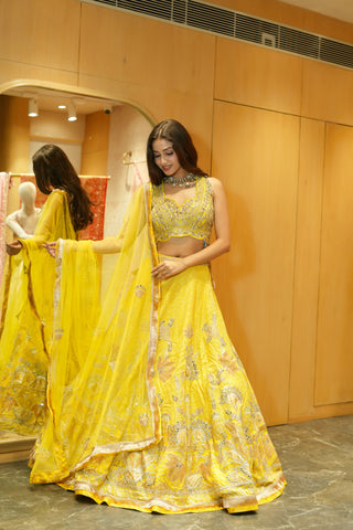 LEMON YELLOW EMBROIDERED LEHENGA alternate