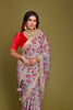 GREY ORGANZA PRINTED SAREE