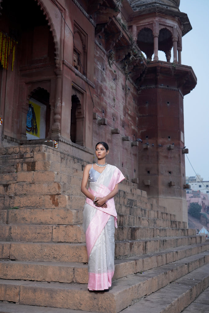 METALLIC GREY PURE ORGANZA SILK SAREE