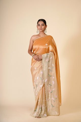 ORANGE AND BEIGE ORGANZA CREPE SAREE