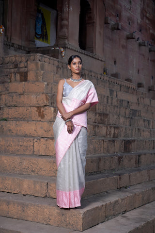 METALLIC GREY PURE ORGANZA SILK SAREE alternate