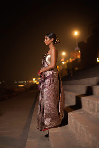 DUSKY WINE PURE KATAN SILK SAREE alternate