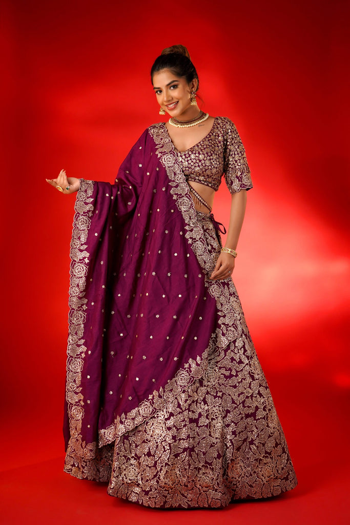 WINE SILK LEHENGA