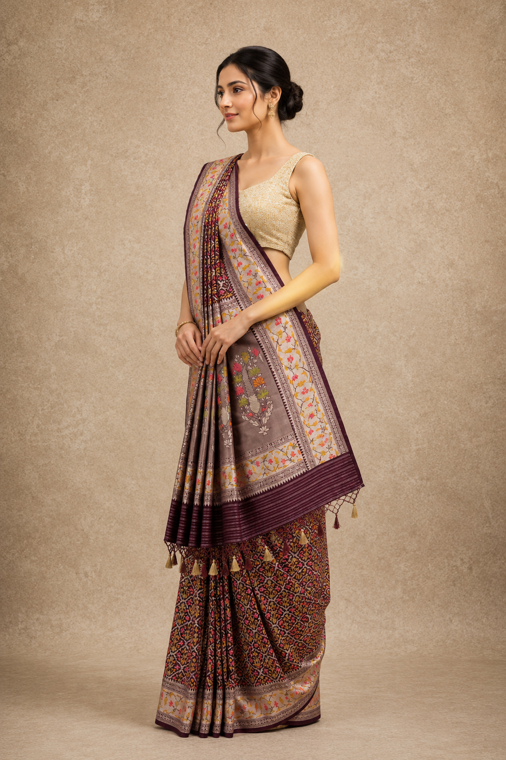 Mauve Jamdani Floral Saree