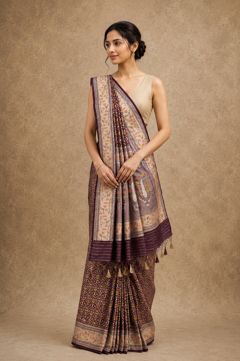 Mauve Jamdani Floral Saree