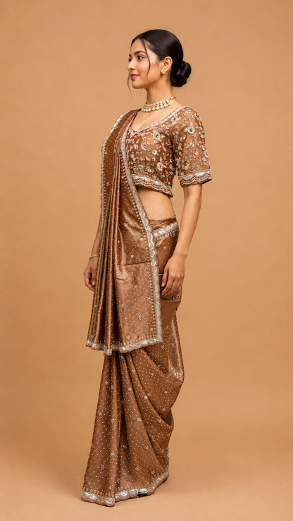 Mocha Brown Embellished Saree