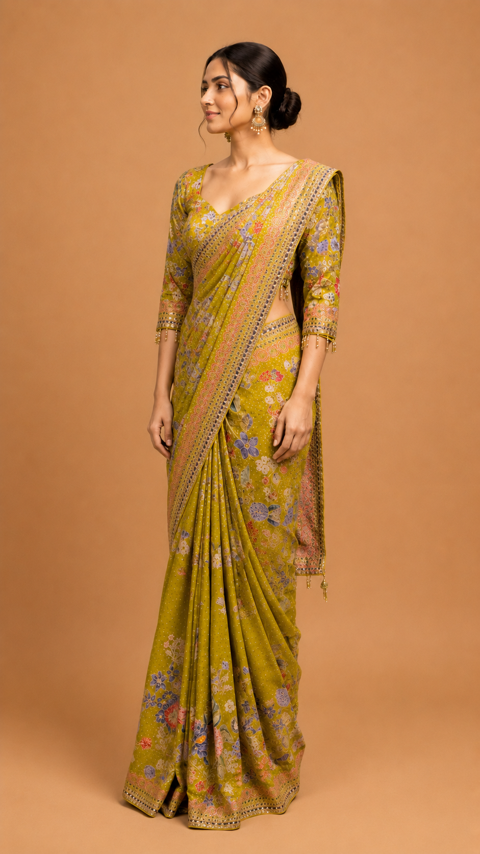 Mustard Yellow Floral Saree