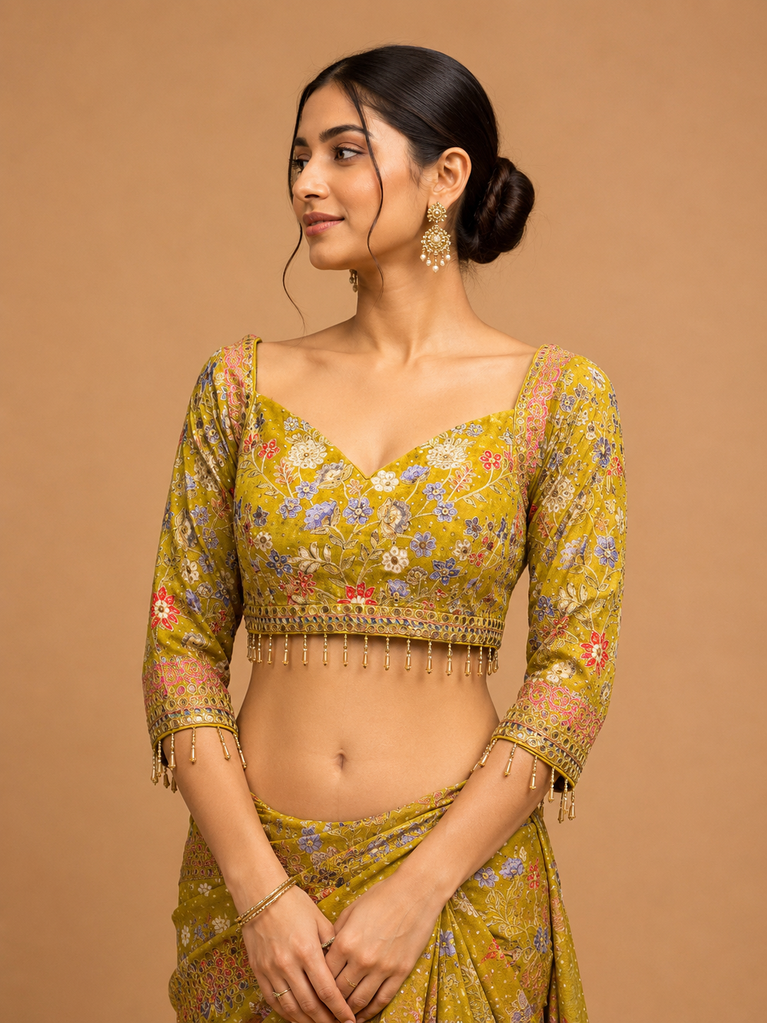 Mustard Yellow Floral Saree