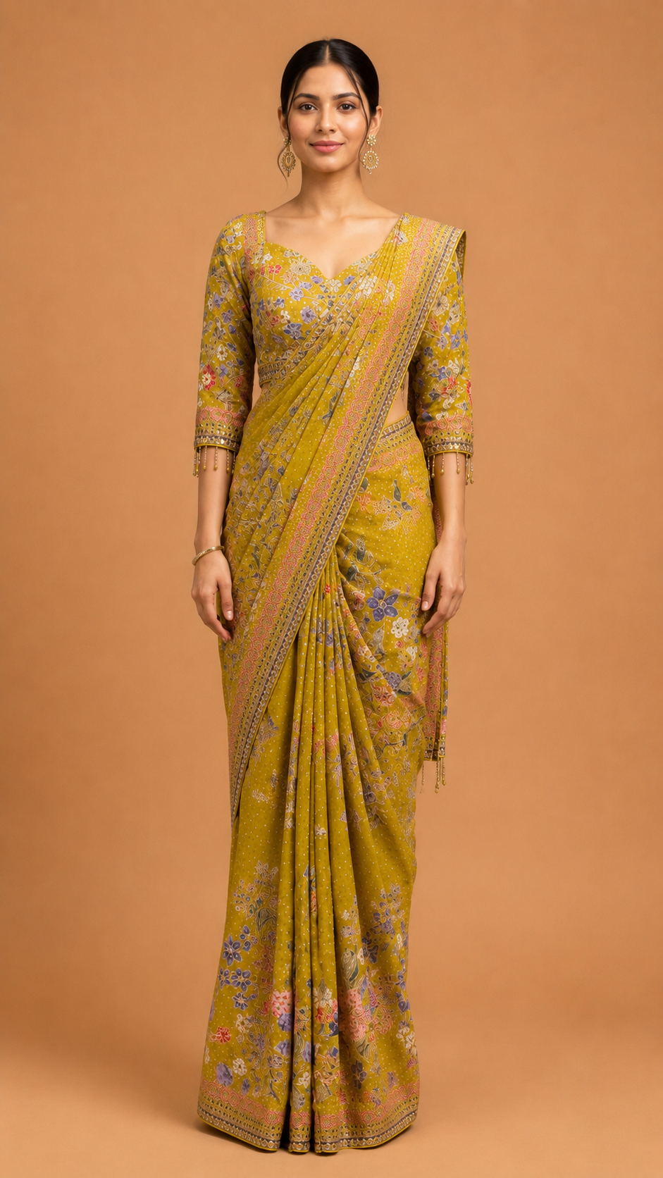 Mustard Yellow Floral Saree