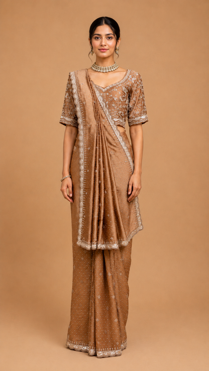Mocha Brown Embellished Saree