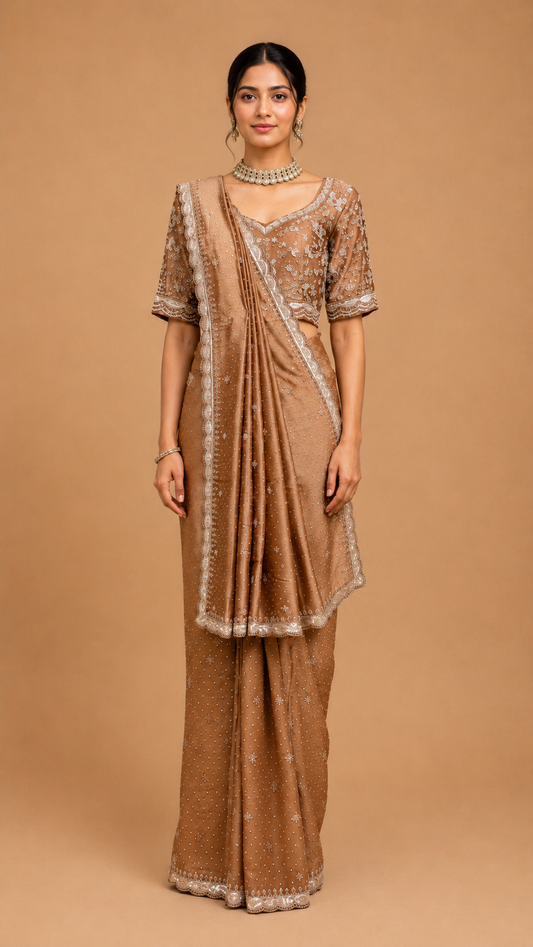 Mocha Brown Embellished Saree