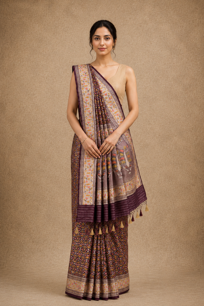 Mauve Jamdani Floral Saree