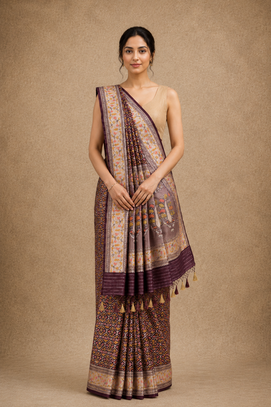 Mauve Jamdani Floral Saree