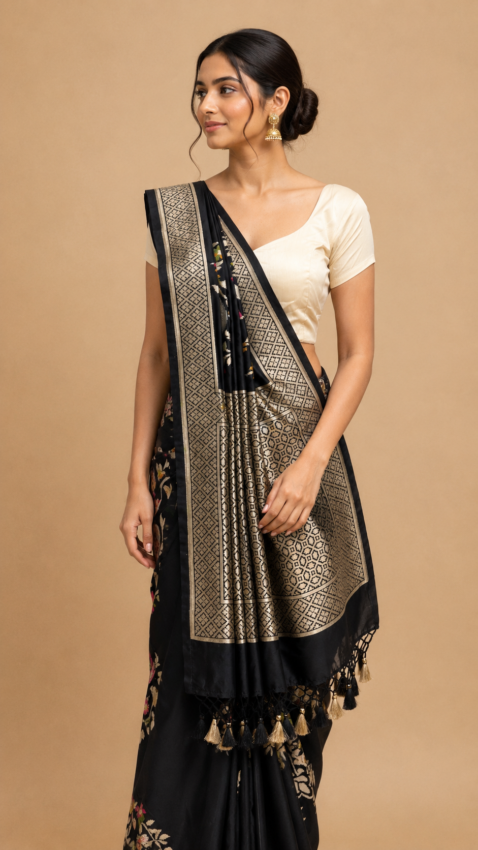 Black Floral Woven Saree