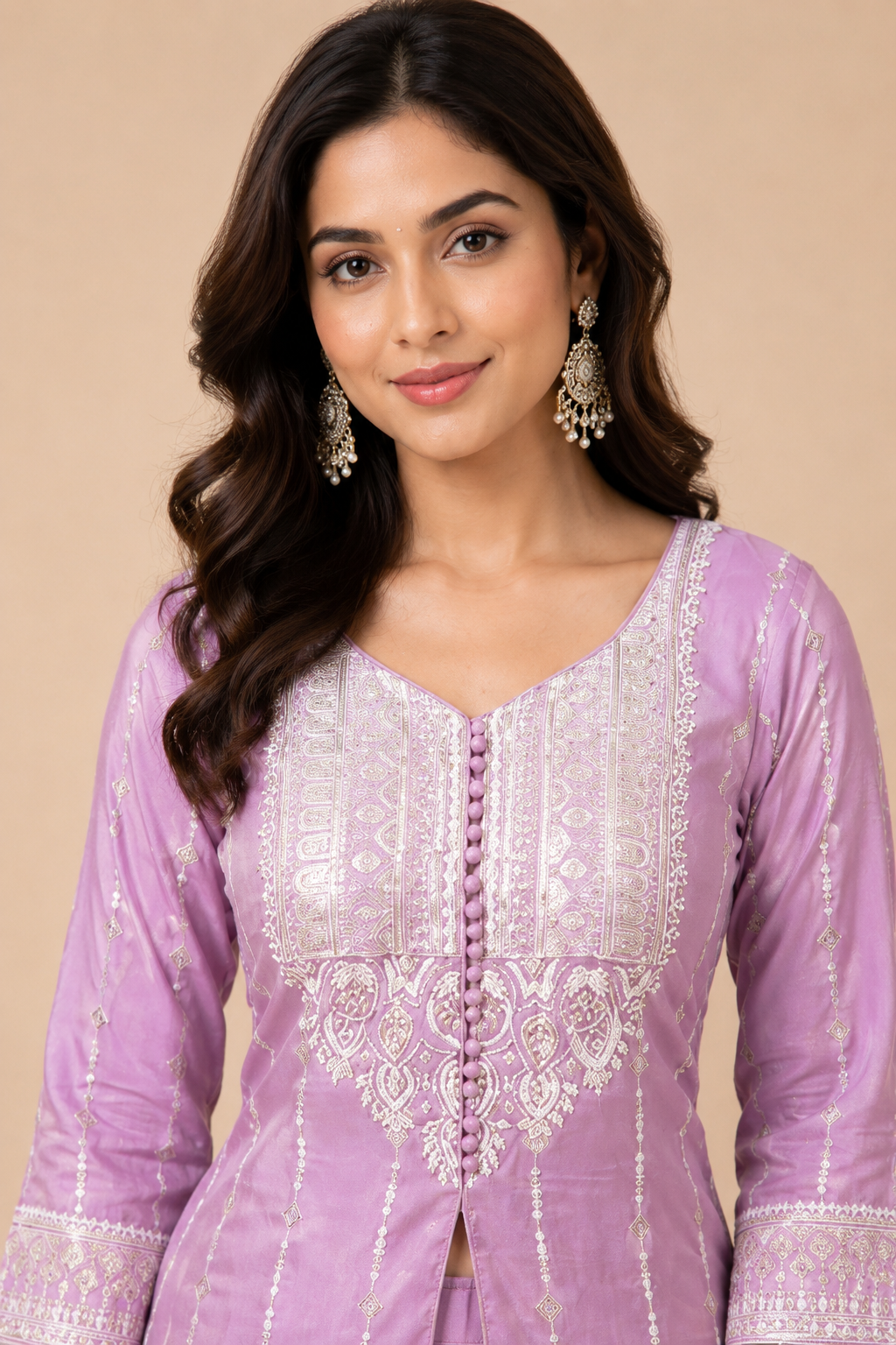 Lilac Embroidered Kurta Sharara Set