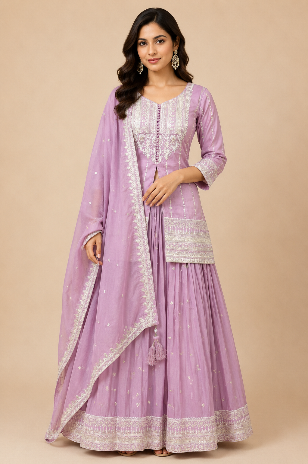 Lilac Embroidered Kurta Sharara Set