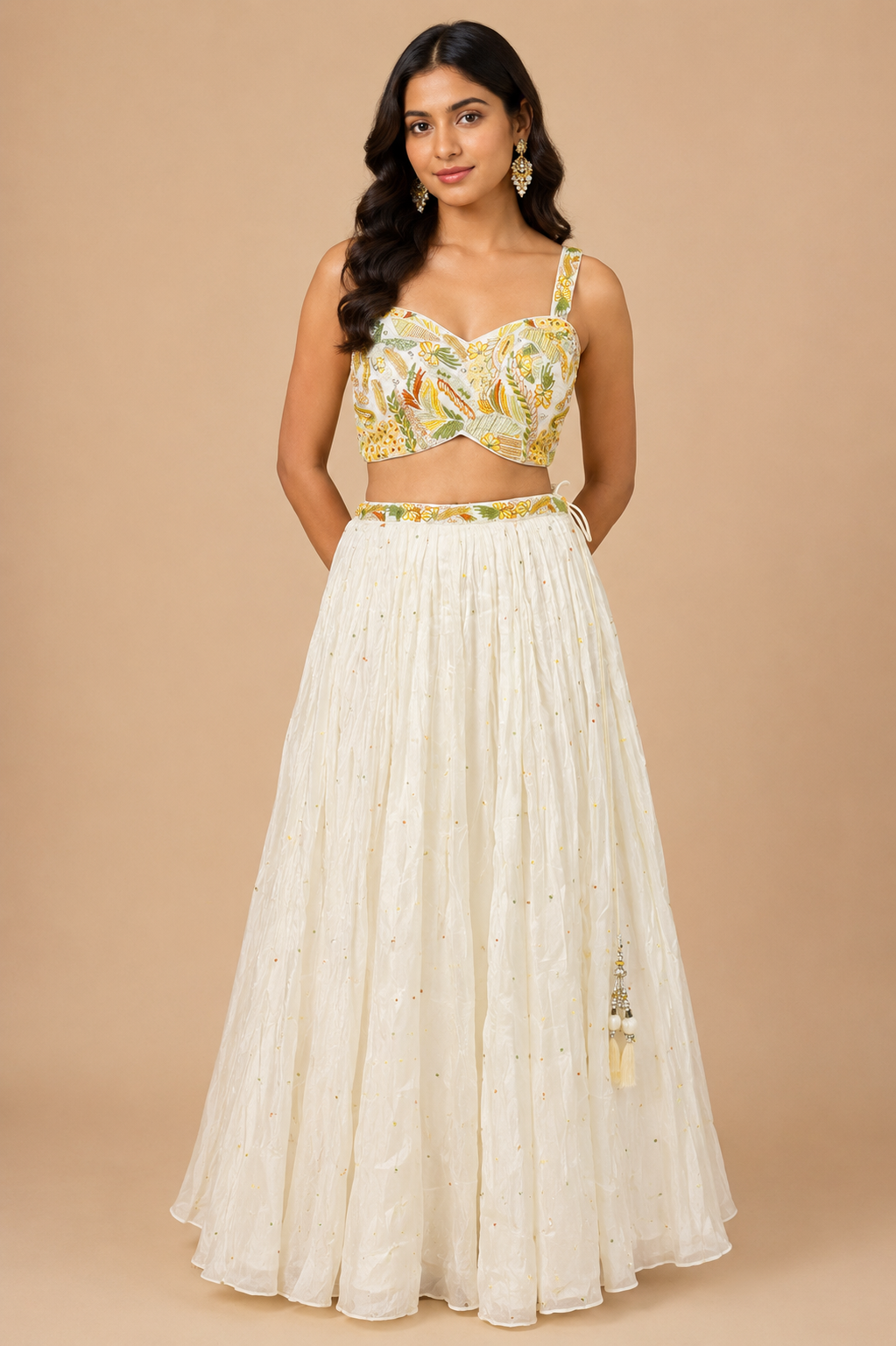 Ivory Embroidered Jacket Lehenga Set