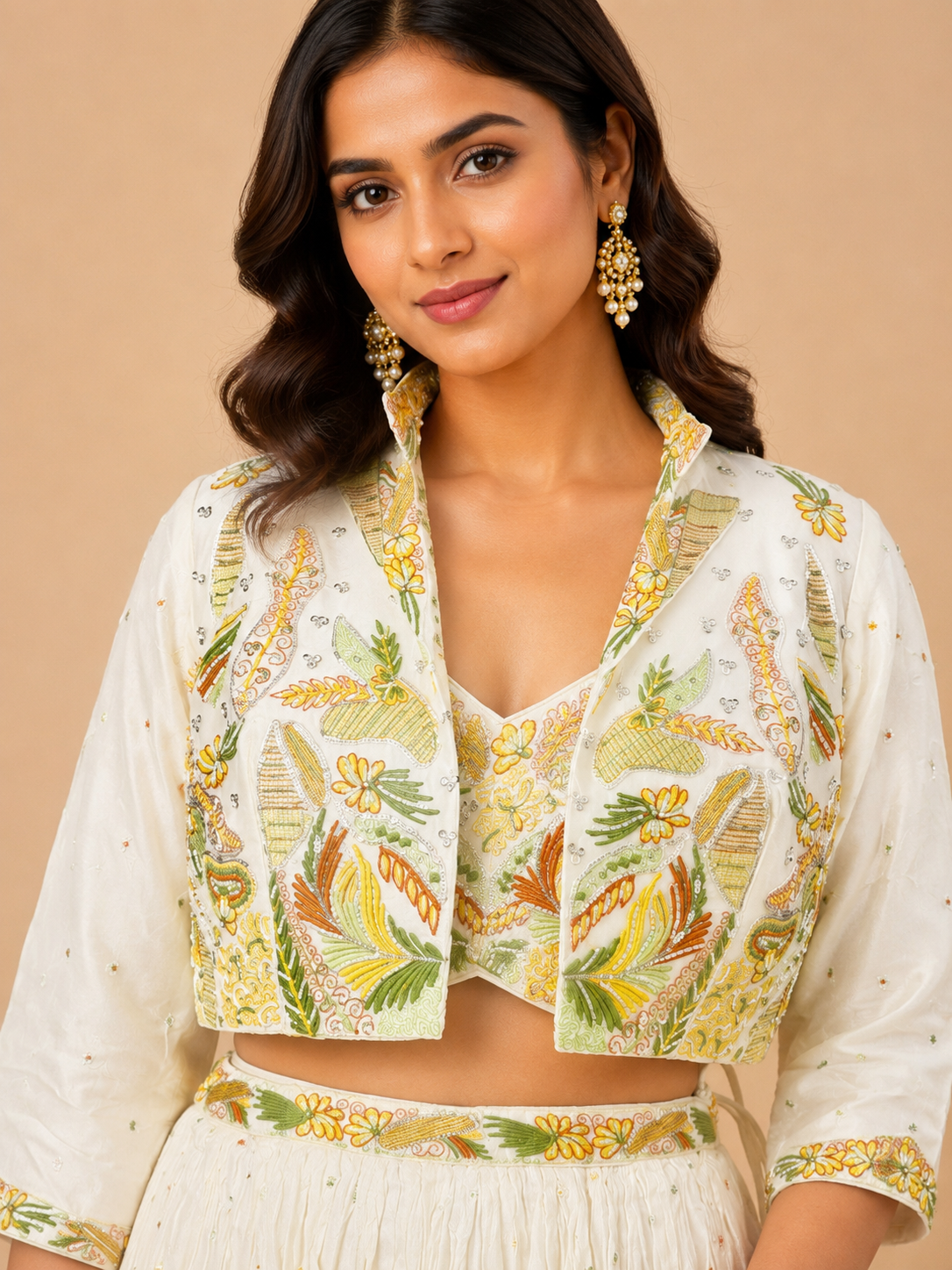 Ivory Embroidered Jacket Lehenga Set