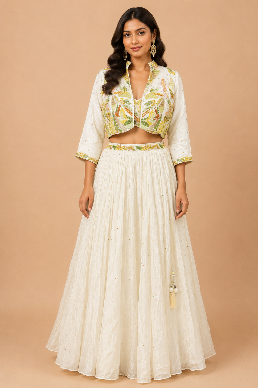 Ivory Embroidered Jacket Lehenga Set