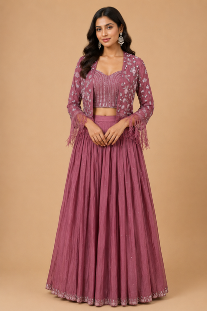 Ivory Embroidered Jacket Lehenga Set