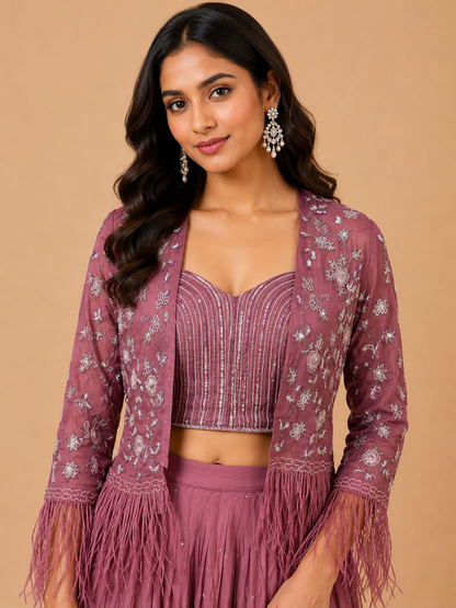Ivory Embroidered Jacket Lehenga Set