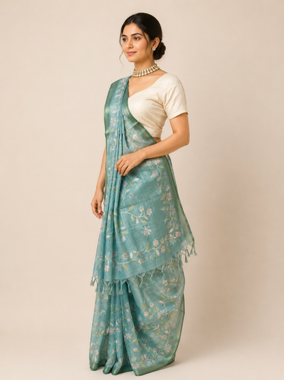 Sea Green Floral Saree