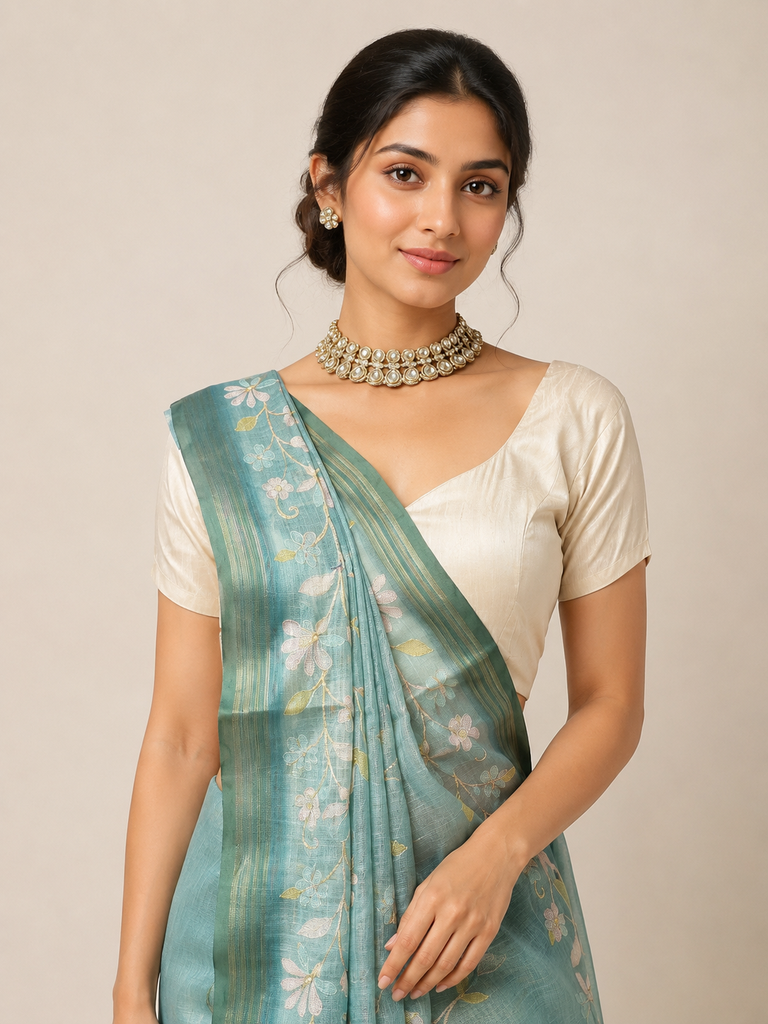Sea Green Floral Saree