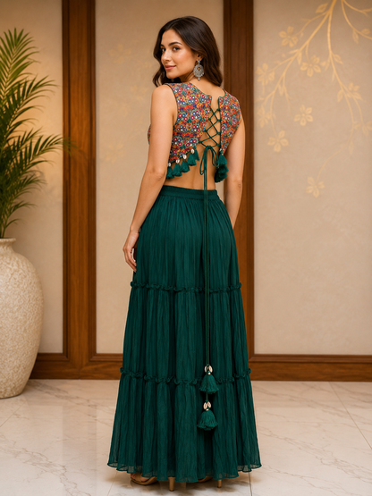 Emerald Green Kutchi Embroidered Sharara Set