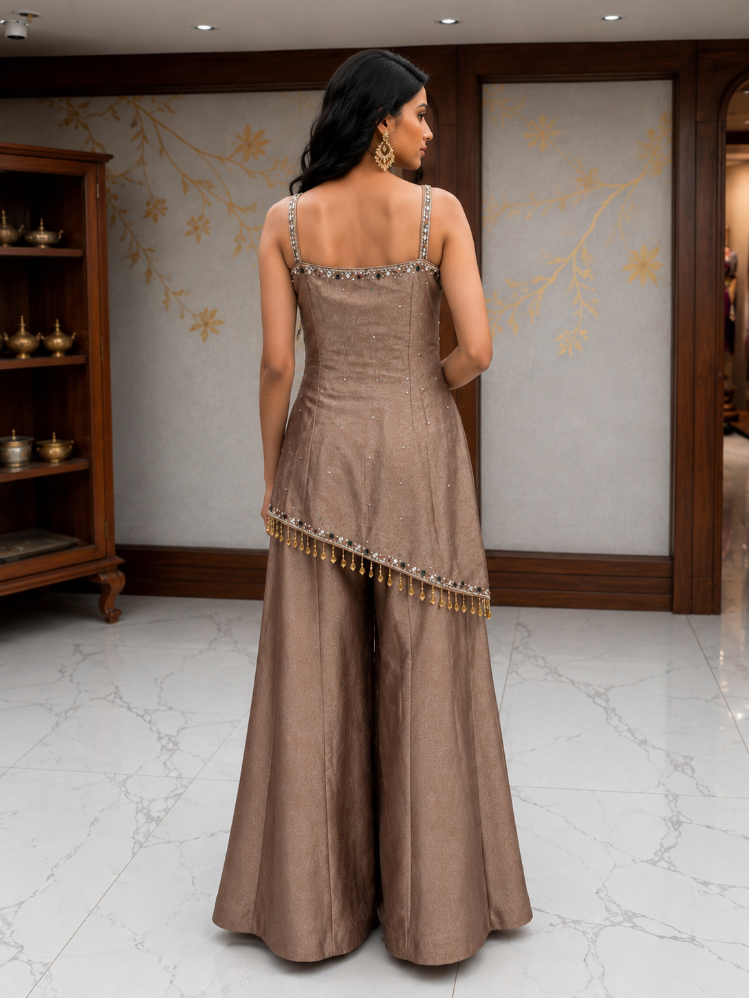 Taupe Brown Mirror Work Co-Ord Set