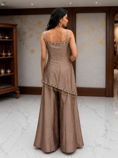 Taupe Brown Mirror Work Co-Ord Set
