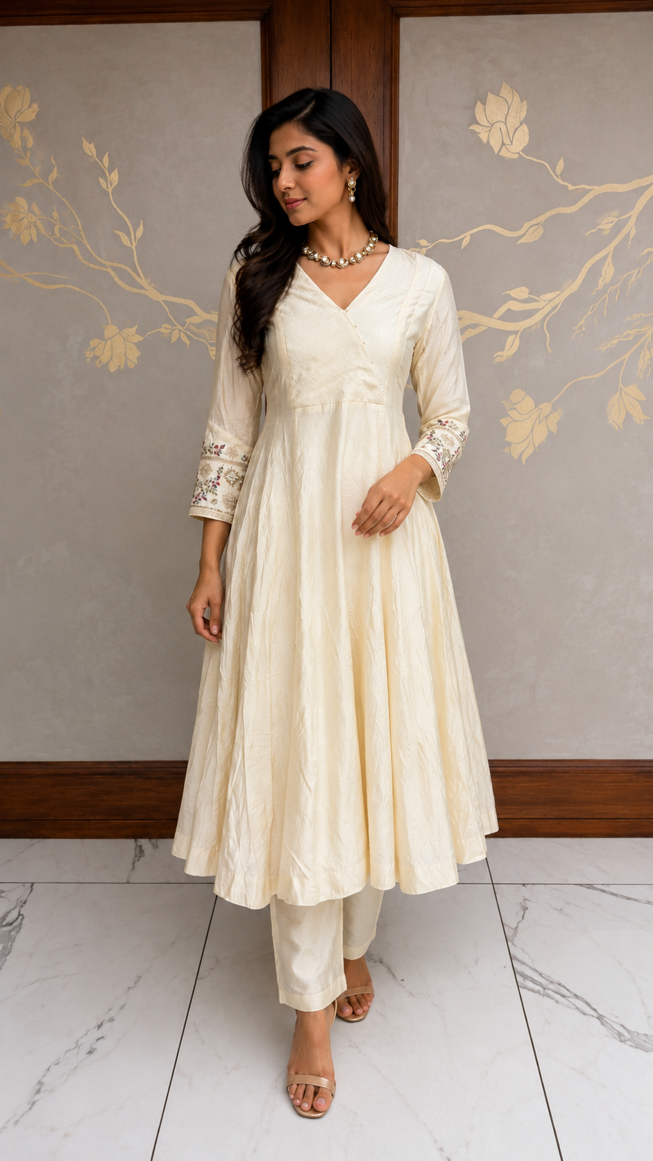 Off White Resham Silk Dress