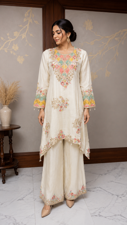 Ivory Mosaic Embroidered Kurta Set