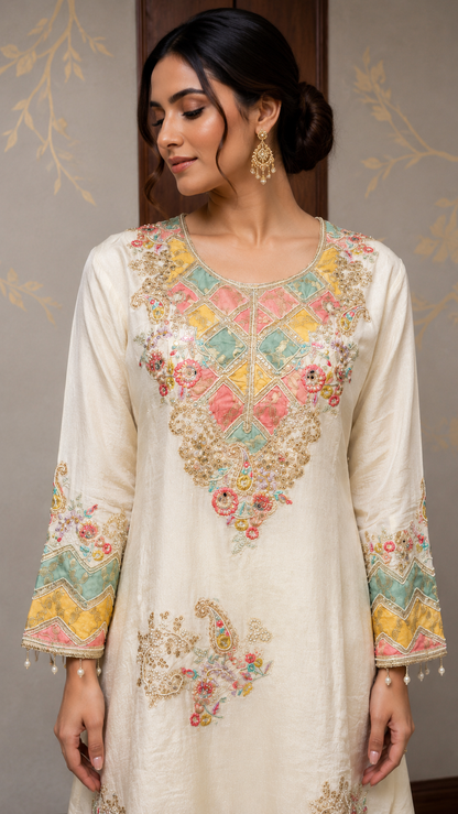 Ivory Mosaic Embroidered Kurta Set