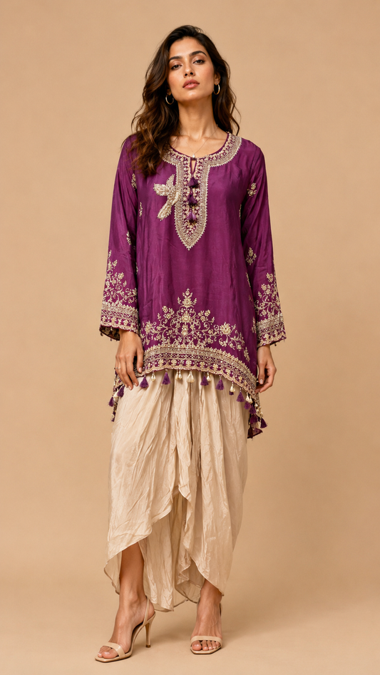 Royal Plum Embroidered Kurta Set