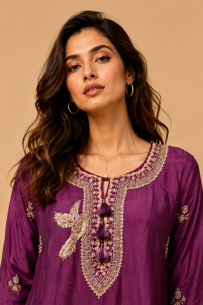 Royal Plum Embroidered Kurta Set