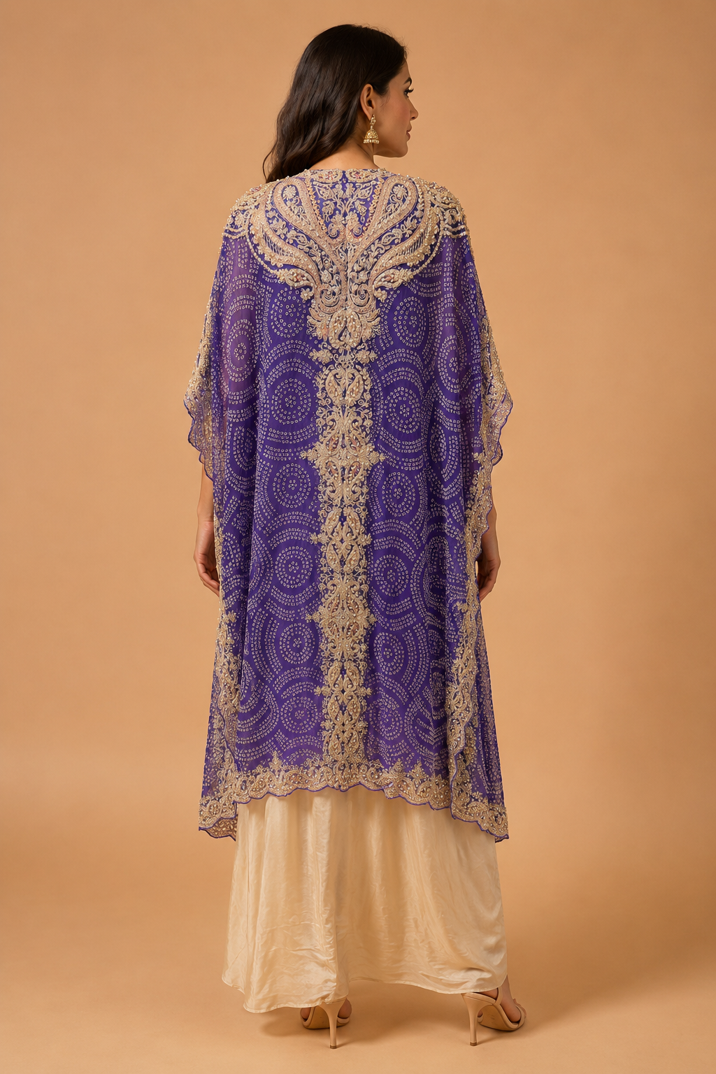 Royal Purple Embroidered Cape Co-ord Set
