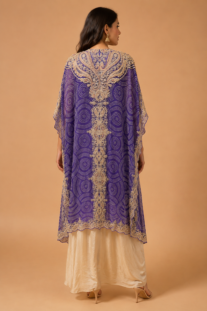 Royal Purple Embroidered Cape Co-ord Set