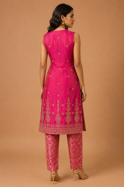 Rani Pink Brocade Kurta Set