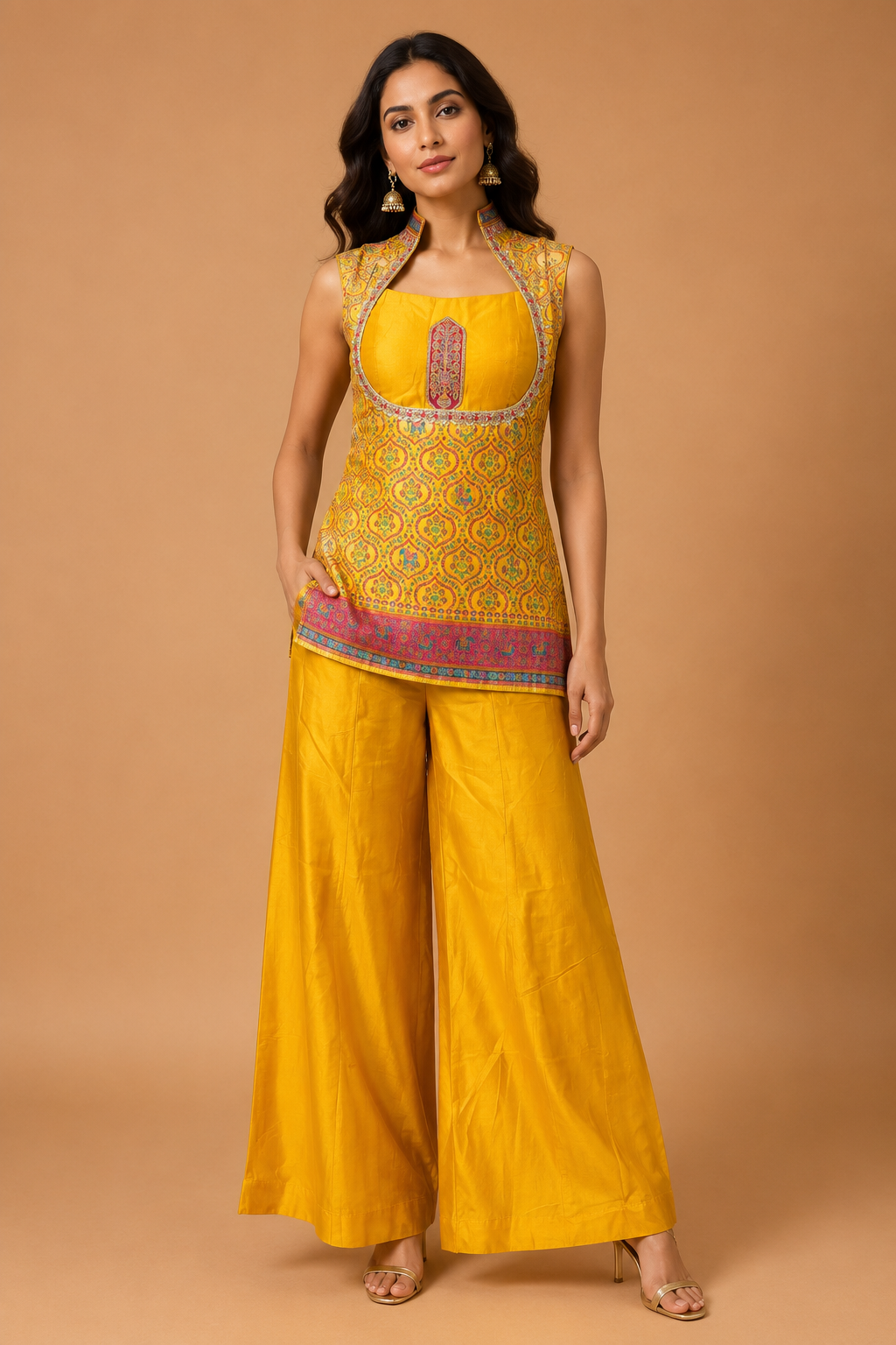Mustard Yellow Printed Jacket Co-ord Set