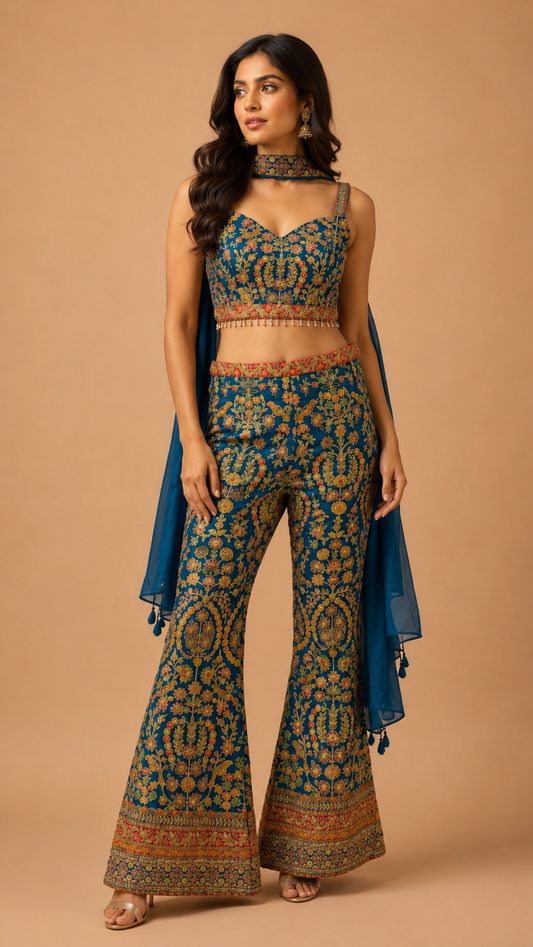 Teal Embroidered Co-ord Set