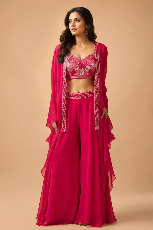 Rani Pink Embellished Indo-Western Co-ord Set
